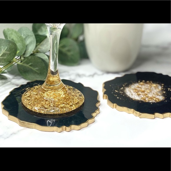 Black and Gold Geode Coasters | Set of 2 Coasters - Picture 7 of 9